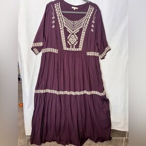 Tea n Rose Plum Embroidered Maxi Dress 2X